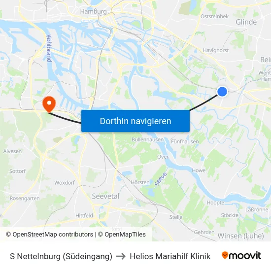 S Nettelnburg (Südeingang) to Helios Mariahilf Klinik map