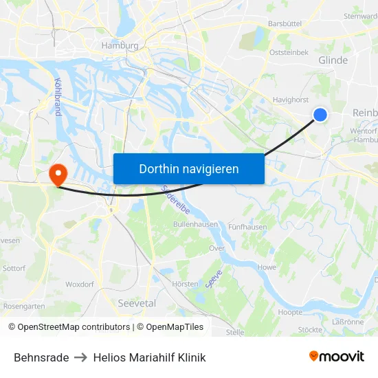 Behnsrade to Helios Mariahilf Klinik map