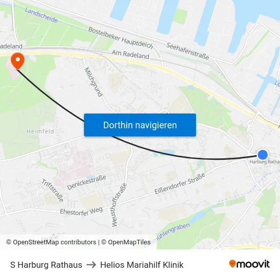 S Harburg Rathaus to Helios Mariahilf Klinik map
