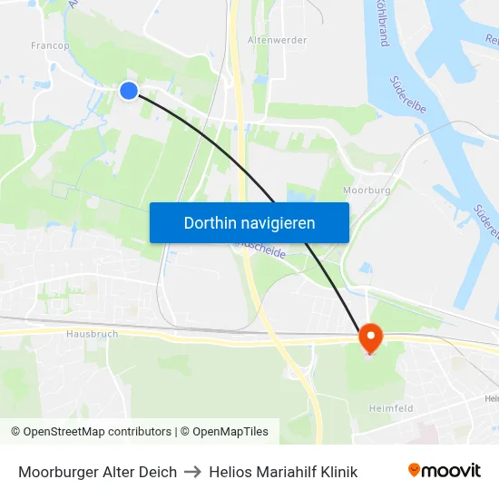 Moorburger Alter Deich to Helios Mariahilf Klinik map