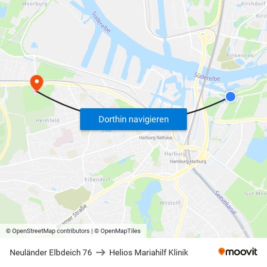 Neuländer Elbdeich 76 to Helios Mariahilf Klinik map