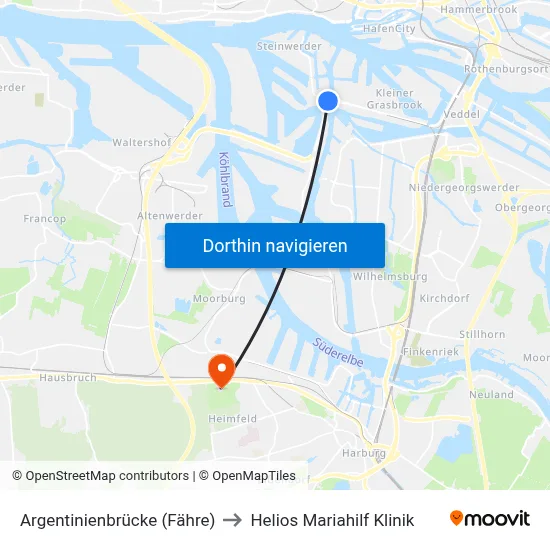 Argentinienbrücke (Fähre) to Helios Mariahilf Klinik map