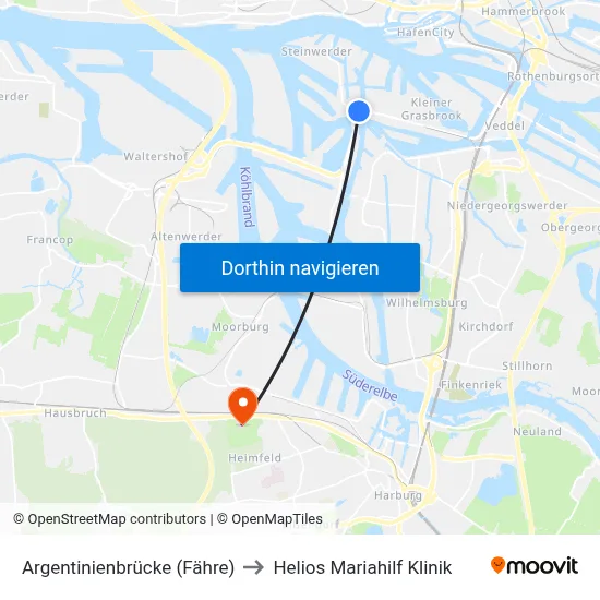 Argentinienbrücke (Fähre) to Helios Mariahilf Klinik map