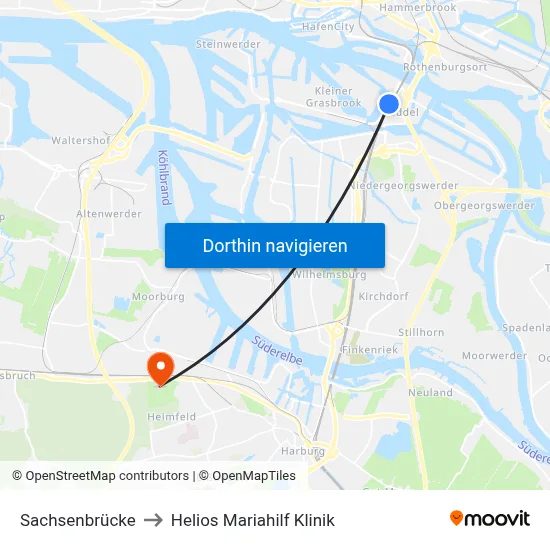 Sachsenbrücke to Helios Mariahilf Klinik map