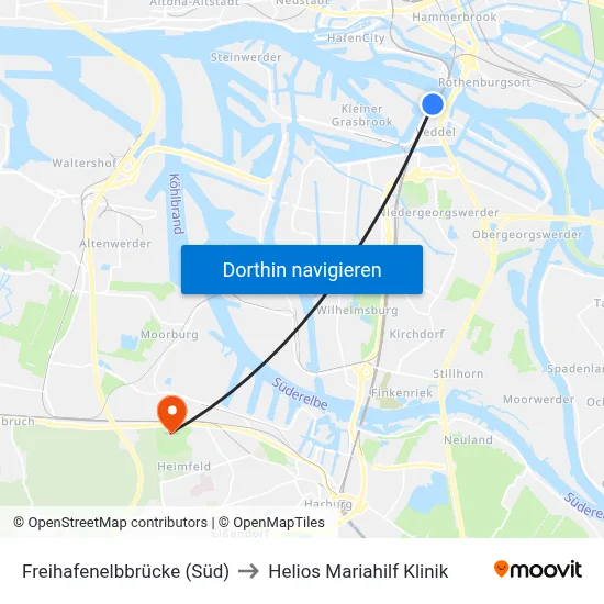 Freihafenelbbrücke (Süd) to Helios Mariahilf Klinik map