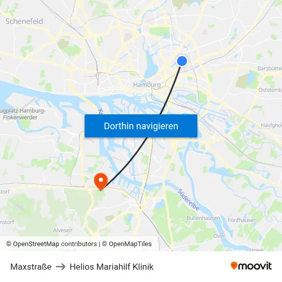 Maxstraße to Helios Mariahilf Klinik map