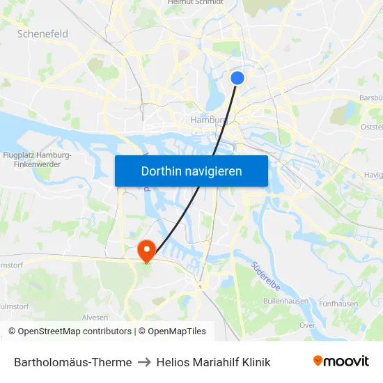 Bartholomäus-Therme to Helios Mariahilf Klinik map