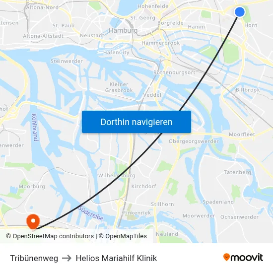 Tribünenweg to Helios Mariahilf Klinik map
