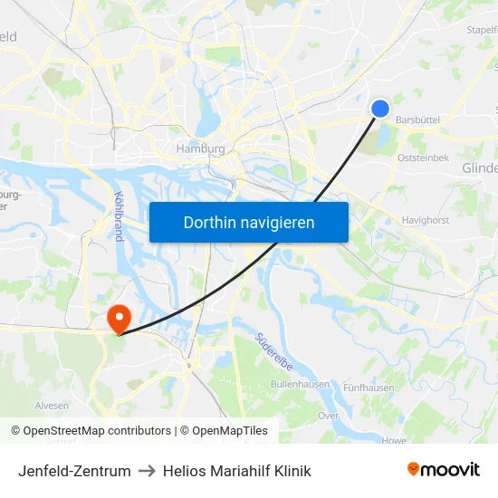 Jenfeld-Zentrum to Helios Mariahilf Klinik map