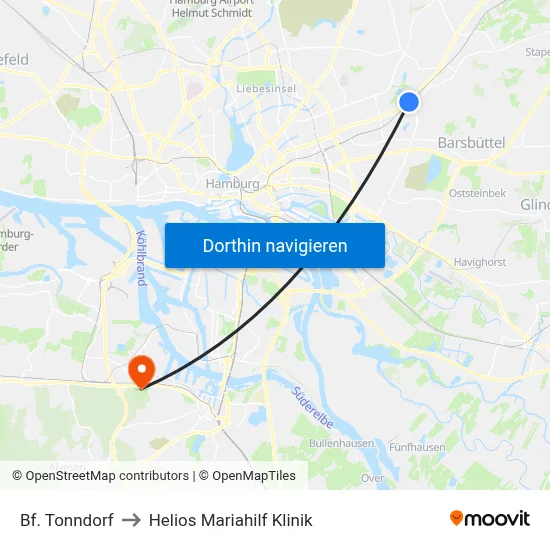 Bf. Tonndorf to Helios Mariahilf Klinik map