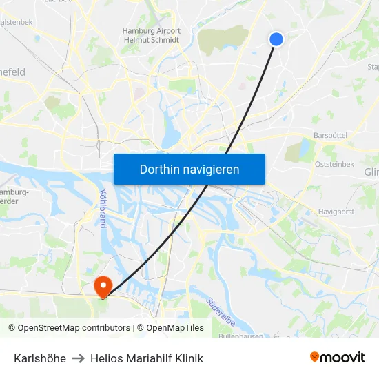Karlshöhe to Helios Mariahilf Klinik map