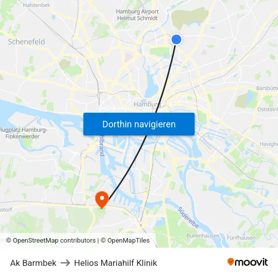 Ak Barmbek to Helios Mariahilf Klinik map