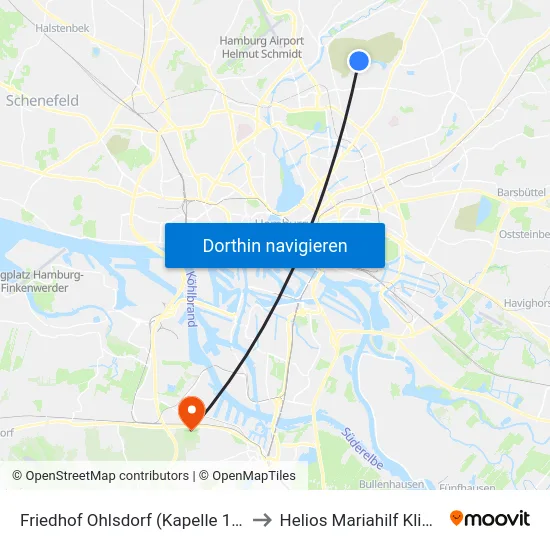 Friedhof Ohlsdorf (Kapelle 10) to Helios Mariahilf Klinik map