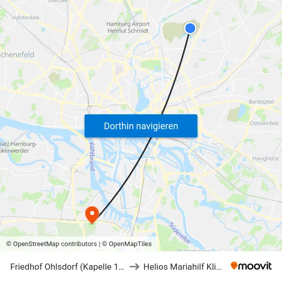 Friedhof Ohlsdorf (Kapelle 12) to Helios Mariahilf Klinik map