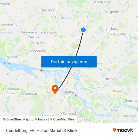 Treudelberg to Helios Mariahilf Klinik map
