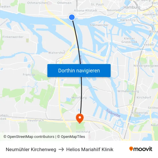 Neumühler Kirchenweg to Helios Mariahilf Klinik map