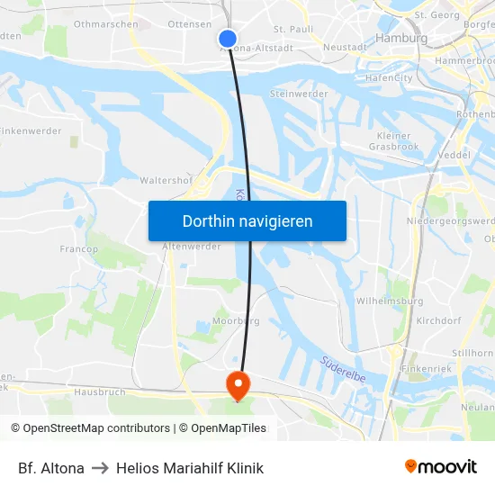 Bf. Altona to Helios Mariahilf Klinik map