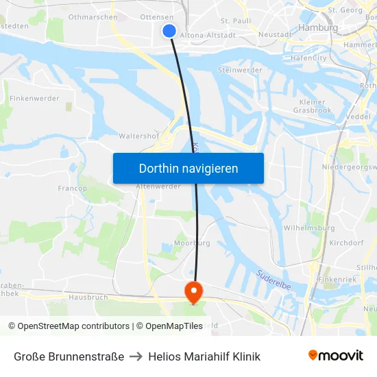 Große Brunnenstraße to Helios Mariahilf Klinik map