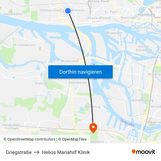 Griegstraße to Helios Mariahilf Klinik map