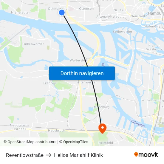 Reventlowstraße to Helios Mariahilf Klinik map