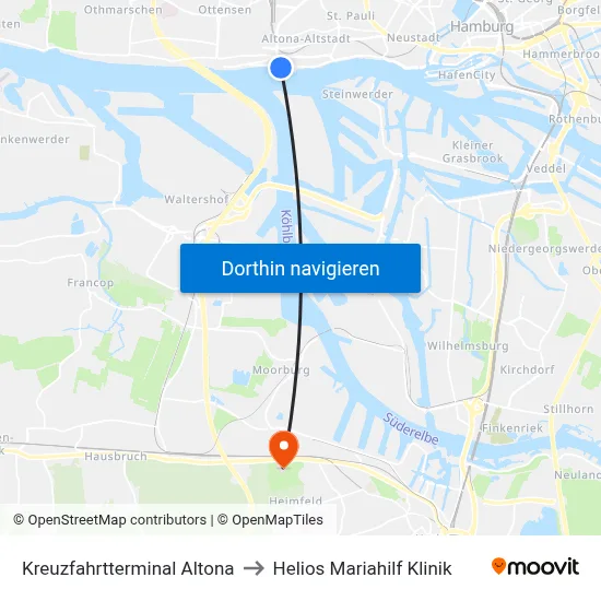 Kreuzfahrtterminal Altona to Helios Mariahilf Klinik map