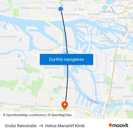 Große Rainstraße to Helios Mariahilf Klinik map