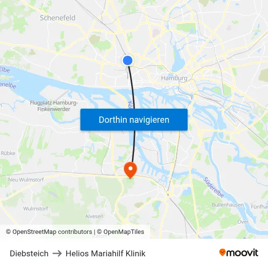 Diebsteich to Helios Mariahilf Klinik map