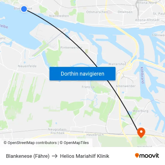 Blankenese (Fähre) to Helios Mariahilf Klinik map