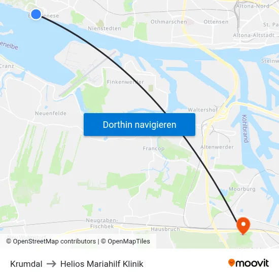 Krumdal to Helios Mariahilf Klinik map