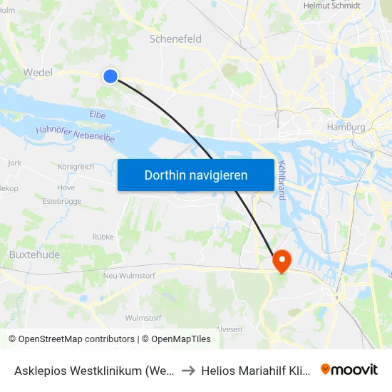 Asklepios Westklinikum (West) to Helios Mariahilf Klinik map
