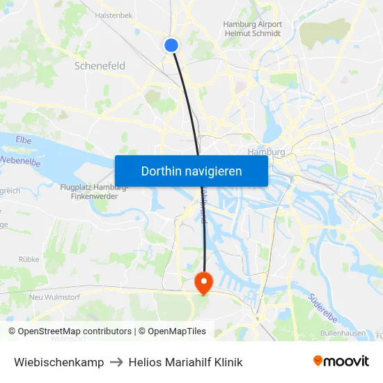 Wiebischenkamp to Helios Mariahilf Klinik map