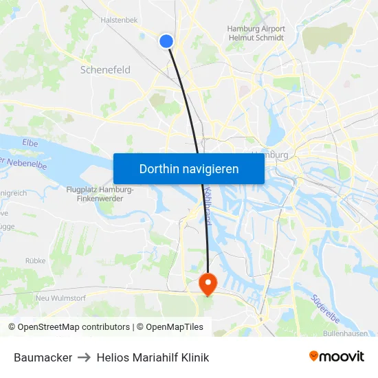 Baumacker to Helios Mariahilf Klinik map