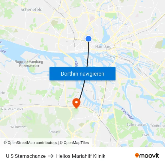 U S Sternschanze to Helios Mariahilf Klinik map