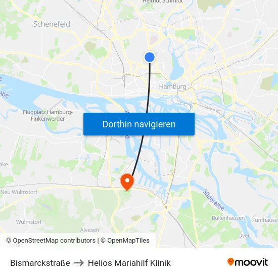 Bismarckstraße to Helios Mariahilf Klinik map