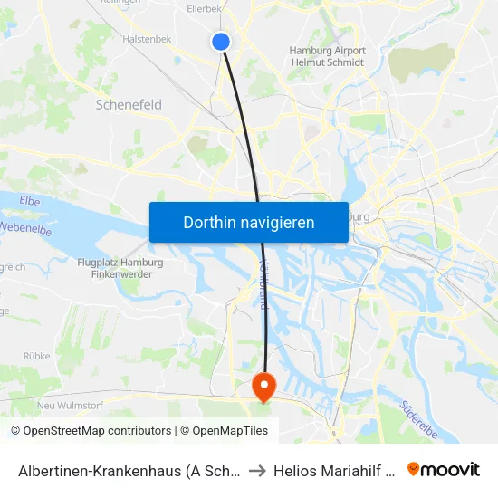 Albertinen-Krankenhaus (A Schnelsen) to Helios Mariahilf Klinik map