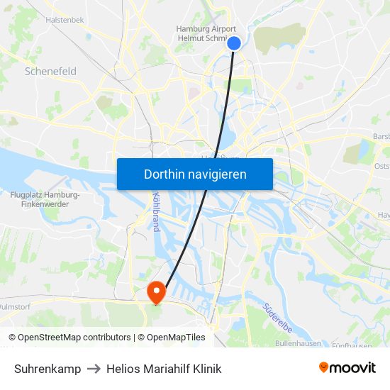 Suhrenkamp to Helios Mariahilf Klinik map