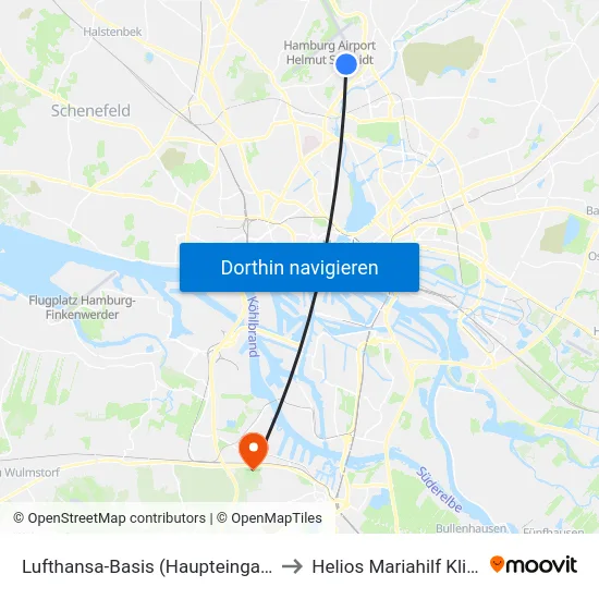 Lufthansa-Basis (Haupteingang) to Helios Mariahilf Klinik map
