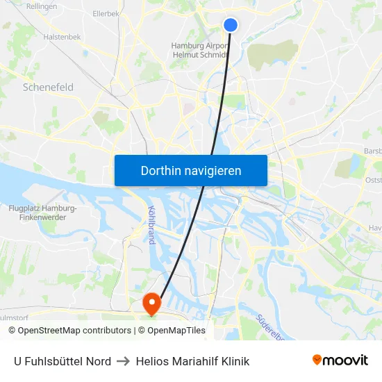 U Fuhlsbüttel Nord to Helios Mariahilf Klinik map