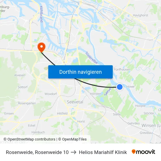 Rosenweide, Rosenweide 10 to Helios Mariahilf Klinik map