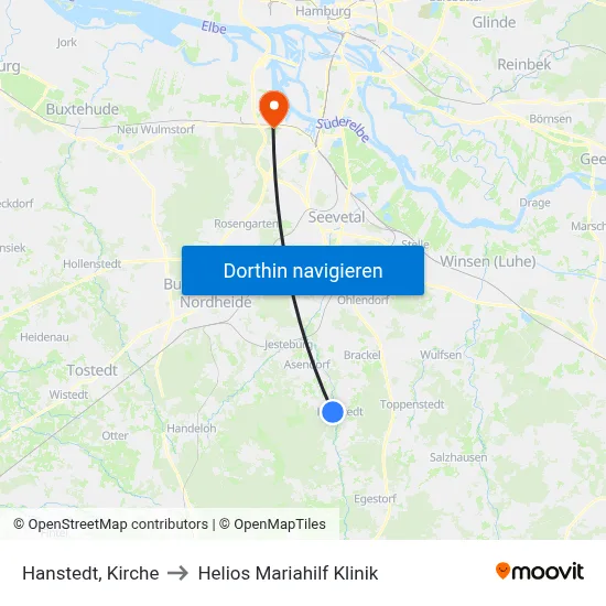 Hanstedt, Kirche to Helios Mariahilf Klinik map