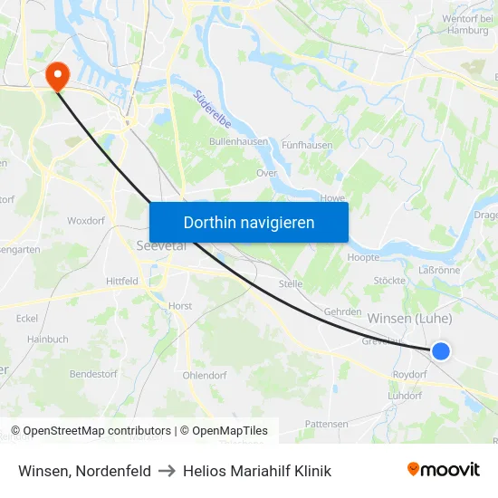 Winsen, Nordenfeld to Helios Mariahilf Klinik map