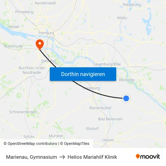 Marienau, Gymnasium to Helios Mariahilf Klinik map