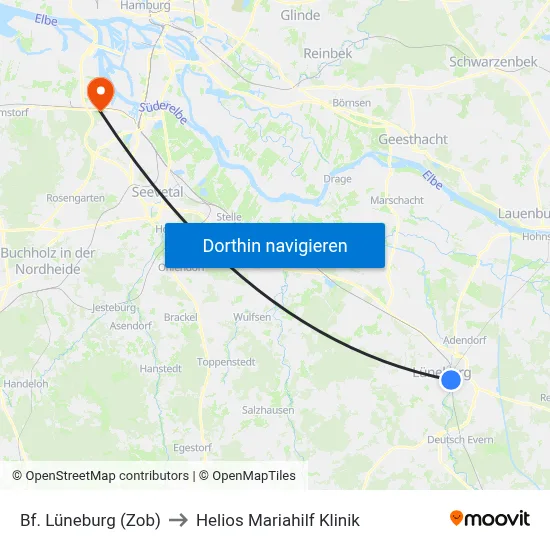 Bf. Lüneburg (Zob) to Helios Mariahilf Klinik map