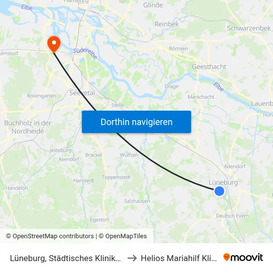 Lüneburg, Städtisches Klinikum to Helios Mariahilf Klinik map