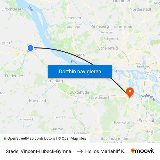 Stade, Vincent-Lübeck-Gymnasium to Helios Mariahilf Klinik map