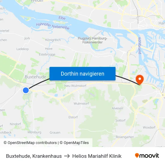 Buxtehude, Krankenhaus to Helios Mariahilf Klinik map