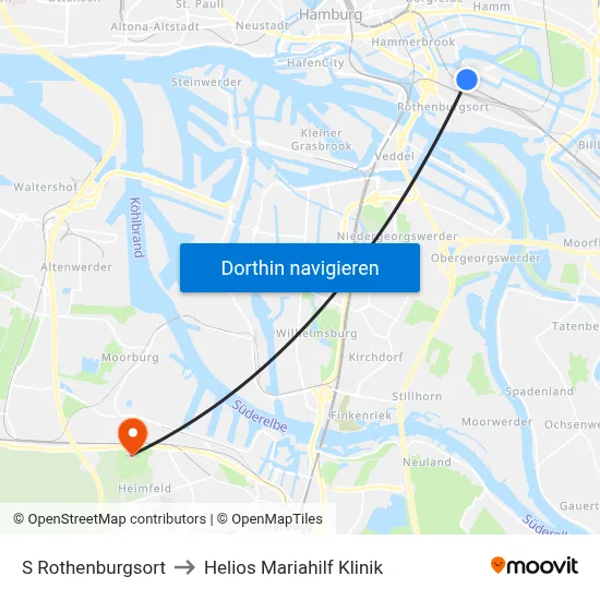 S Rothenburgsort to Helios Mariahilf Klinik map
