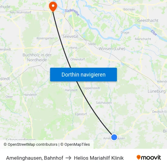Amelinghausen, Bahnhof to Helios Mariahilf Klinik map