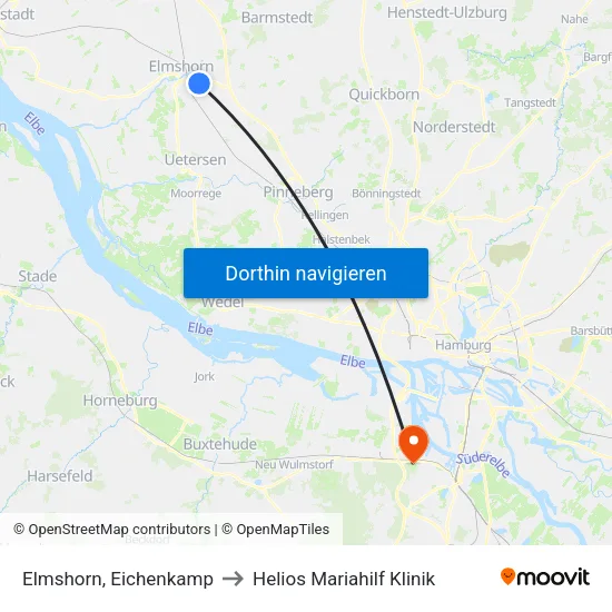 Elmshorn, Eichenkamp to Helios Mariahilf Klinik map