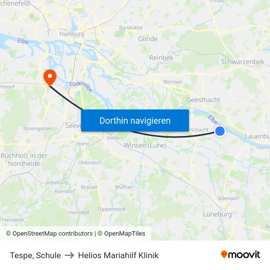 Tespe, Schule to Helios Mariahilf Klinik map